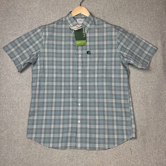 NWT Mens LL Bean Traditional Fit Button Up S/S True Cool Check Shirt Large - Picture 2 of 8